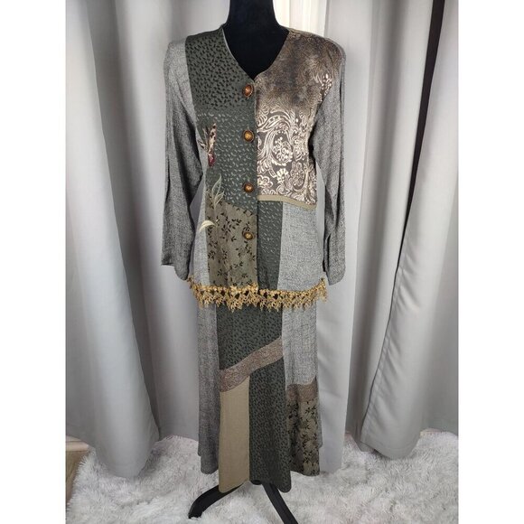 Vintage Spencer Alexis Patchwork Boho Jacket Skirt Set Cottagecore Size 6 - Picture 2 of 15